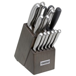Oneida Stainless Steel Hammered Cutlery 14 Piece Knife Block Set PBTB1001